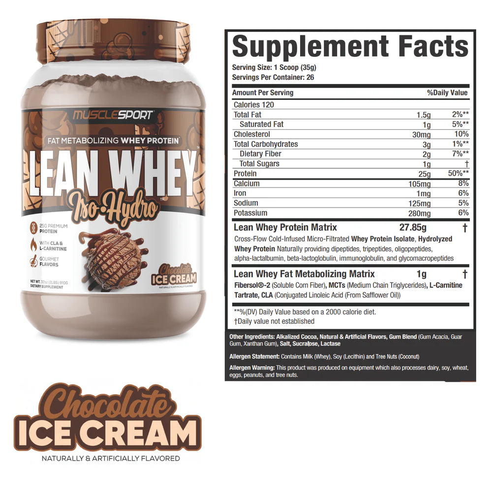 MUSCLE SPORT Lean Whey® Iso Hydro Gourmet Protein 2lb - Standard